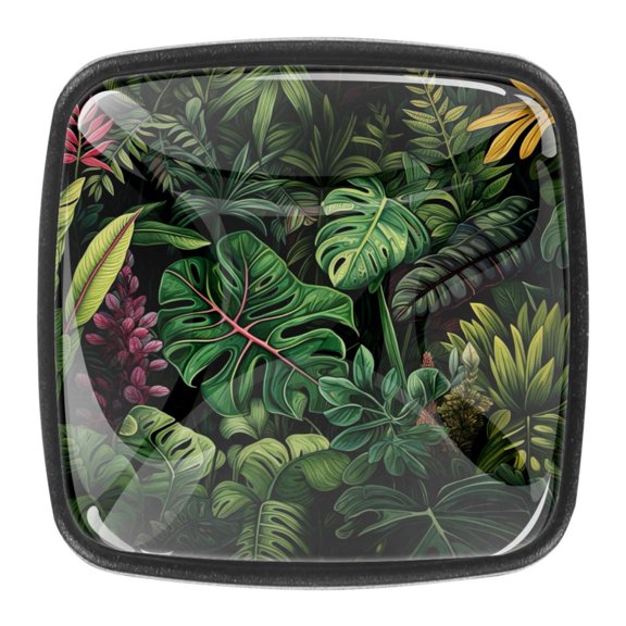 4 Pcs Square Cabinet Handle Drawer Pulls Tropical Leaves Knobs with Screws Furniture Office Cabinet Knob Decoration