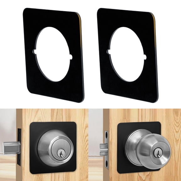 4 Pcs Square Door Knob Plate, Durable Door Knob Backing Plates, Door Handle Cover Filler Fixing Repair Backplate, Door Reinforcement Plate for Deadbolts Exterior Interior (Matte Black)