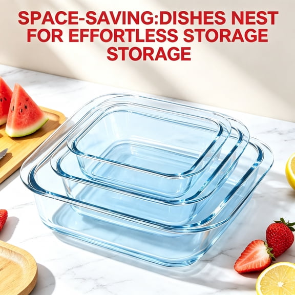 4 Pcs Square Glass Baking Dishes 7/8/9/10 Inch Clear Glass Baking Pan for Cooking Stackable Casserole Bakeware Set with Handles for Oven Microwave Freezer & Dishwasher Safe