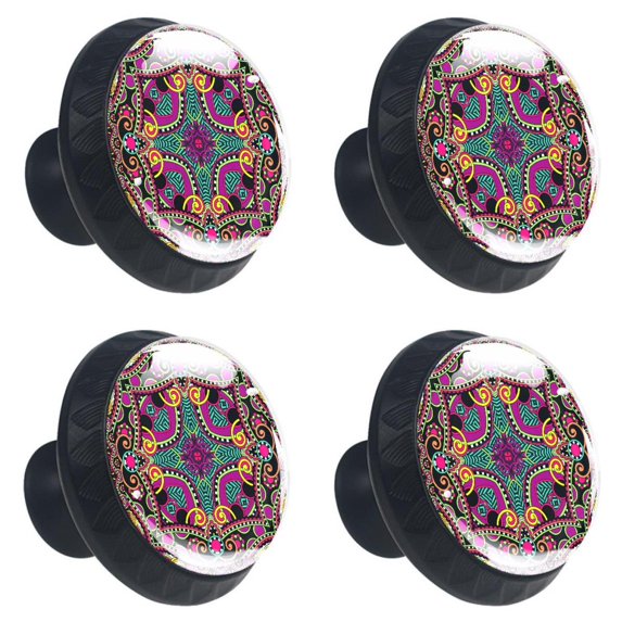 4 Pcs Square Mandala Knobs for Kitchen Cabinet Cupboard Dresser Bookcase Drawer Pulls Handles Round Home Decor