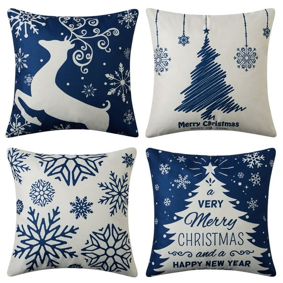 4 Pcs Square Throw Pillow Case, Christmas Tree Print Buffalo Plaid Throw Pillow Covers