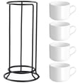 thumbnail image 1 of 4 Pcs Ceramic Coffee Mugs Set with Black Metal Stand – 10 Oz Stackable Espresso Cups with Handles, Microwave & Dishwasher Safe, Space‑Saving Modern Kitchen Decor, 1 of 5
