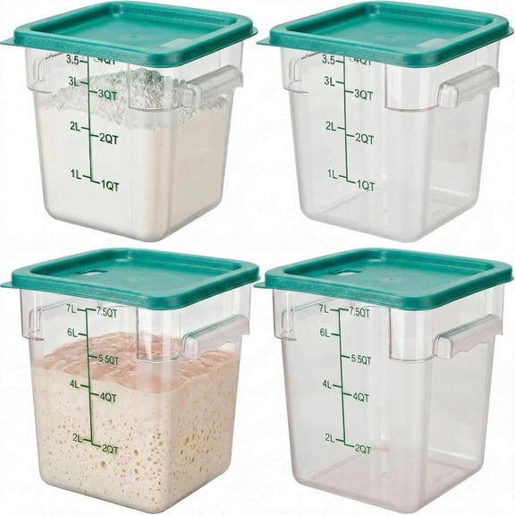 4 Pcs Stackable Clear Square Food Storage Containers 4 Qt and 8 Qt with Lids Handles and Measurement Scales Green