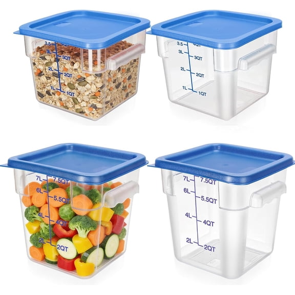 4 Pcs Stackable Square Food Storage Containers with Lids 4 Qt and 8 Qt Blue