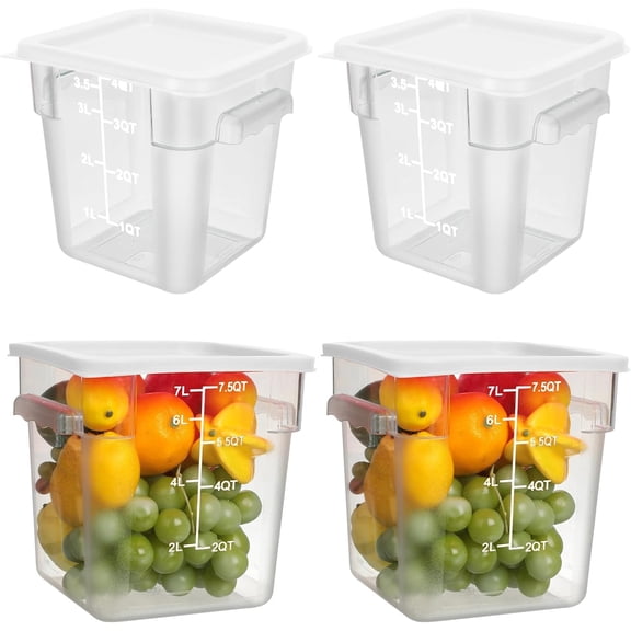 4 Pcs Stackable Square Food Storage Containers with Lids 4 Qt and 8 Qt White