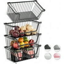 4 Pcs Stackable Wire Baskets for Pantry Organizers and Storage,Vegetable Fruit Basket for Countertop,Kitchen Storage Metal Baskets,Produce Potato Onion Storage Bin,Black