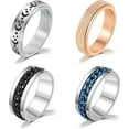 thumbnail image 1 of 4 Pcs Stainless Steel Anxiety Rings for Women Men Chain Inlaid Fidget Spinner Rings Moon Star Sand Blast Finish Rose Gold Silver Band Ring Set for Stress Relieving Wedding Promise Size 6-13, 1 of 6