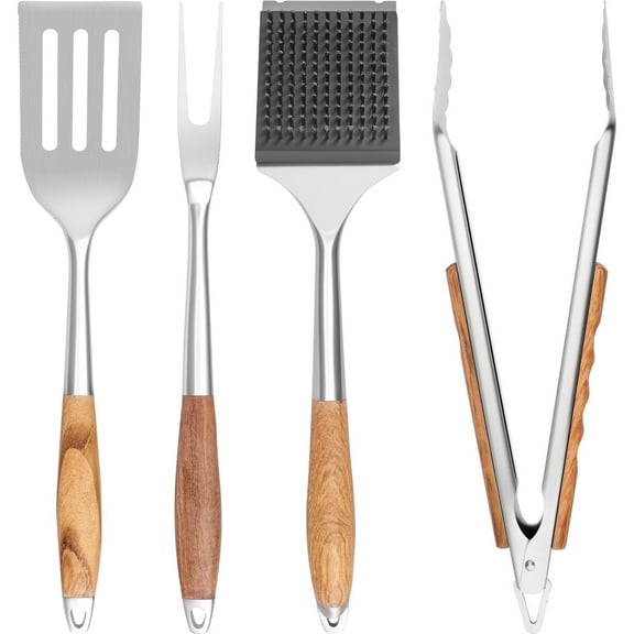 Jetcloudlive Heavy-Duty Grilling Accessories Rose Wooden Barbecue BBQ Grilling Tool Set Outdoor Grill Set with Spatula, Fork, Brush & Tongs,Essential Accessories for Barbecue & Grill