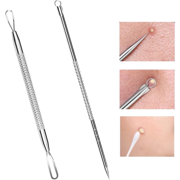 4 Pcs Stainless Steel Blackhead & Pimple Extractor Kit, 2-in-1 Comedone Removal Tool for Home Skin Care (Silver)
