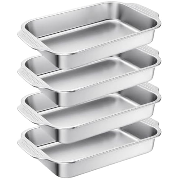 4 Pcs Stainless Steel Cake Pan with Handle 9 x 13 Inch Baking Bakeware Rectangle Breads Baking Pan for Dishwasher for Vegetables Fish Cakes Casseroles$$Home Decor, Kitchen, & Other