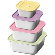 4 Pack Stainless Steel Containers with Lids   14/24/34/47 oz Leakproof Lunch Containers with Airtight Silicone Seal, Nesting Bento Box Set for Meal Prep, Food Storage & Office, Color Coded Lids