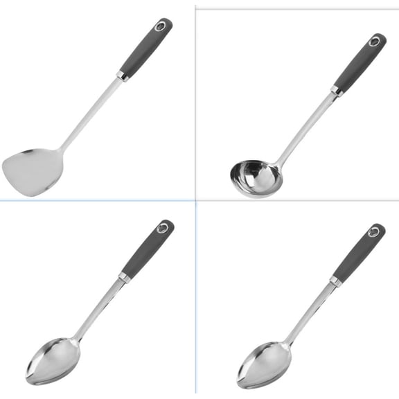 4 Pcs Stainless Steel Cooking Utensils Set, Including Slotted Spoon, Soup Ladle, Wok Spatula, Kitchen Tools with Heat Resistant Handle, Easy to Clean