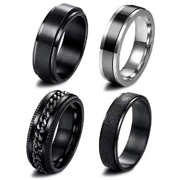 4 Pcs Stainless Steel Fidget Spinner Rings Set Cool Wedding Bands Rings Jewelry