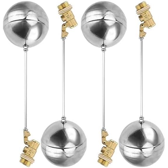 4 Pcs Stainless Steel Float Ball Valve, 3/4 Inch DN20 Adjustable Water Tank Floating Ball Valve Switch, Automatic Brass Toilet Valve Float Valves for Stock Tank Pool Water Level Control