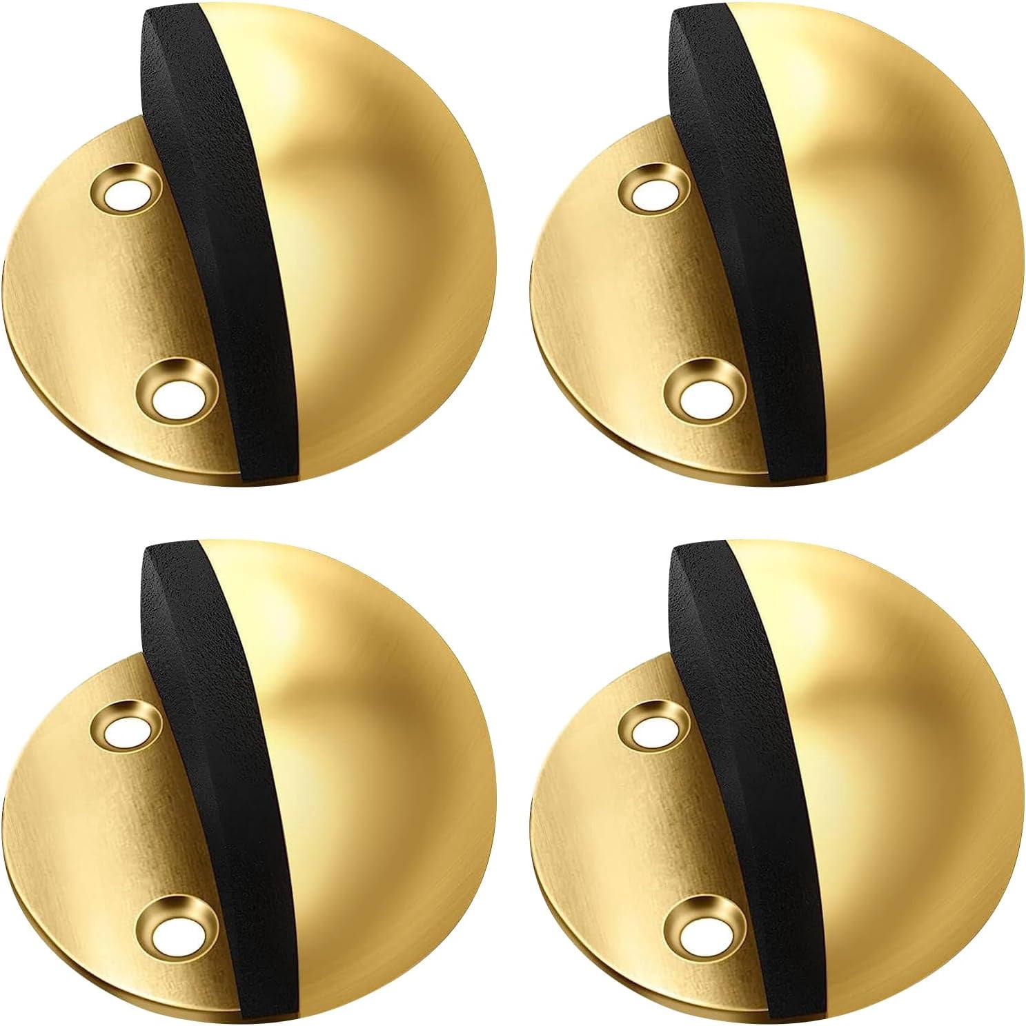 4 Pcs Stainless Steel Floor Mounted Door Stop, Drilled or Drill-Free 3M Adhesive, in Floor Mount Half Dome Door Stopper, Doorstop for Hotel Home Restaurant (Gold)