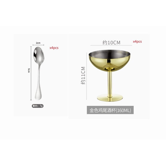 4 Pcs Stainless Steel Ice Cream Bowls, 5.4 oz Gold Dessert Sundae Cups with Spoons, Elegant Footed Ice Cream Cups for Dessert, Pudding, Gelato, Cocktail