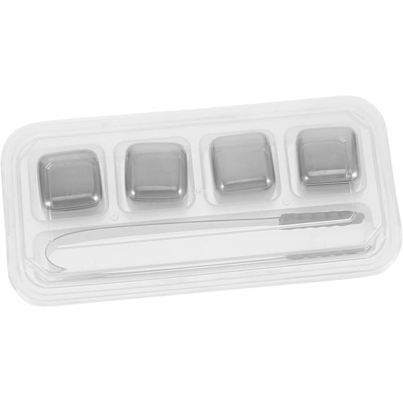 4 Pcs Stainless Steel Ice Cubes Household Tools Metal Cooler Metal Ice Cooler Whiskey Cubes Ice Stones Home Ice Cube Chilling Stone Metal Ice Cube Silver Wine Set Skeleton