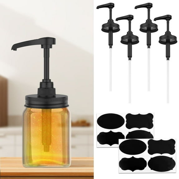 4 Pcs Stainless Steel Jar Syrup Dispenser Pump Lid for 16 oz Regular Mouth Easy to Install Honey Sauce Dispenser Injector Lid Enduring Coffee Syrup Distributor Pump Cover