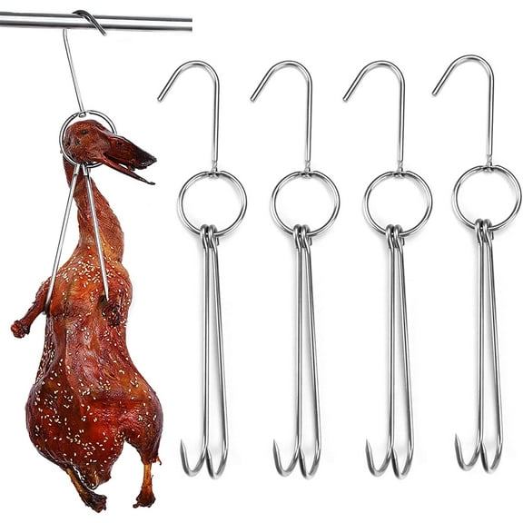 4 Pcs Stainless Steel Meat Hooks with Double Hook Poultry Roast Duck Bacon Hanging Hook Grill Hanger for Drying, Cooking, BBQ, M-11.5 \u201d,Cooking Utensils, Namely, Grills