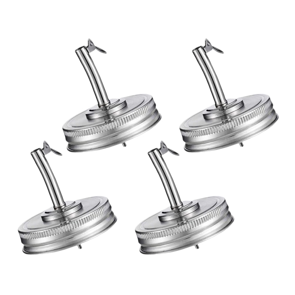 4 Pcs Stainless Steel Nozzle Mason Jar Oil Spout Wide Mouth Lid Jars