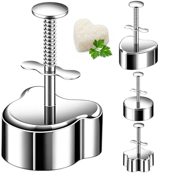 4 Pcs Stainless Steel Onigiri Moulds, 4 Shapes Rice Ball Maker Moulds, 304 Stainless Steel Material, Easy Release Spring Design, Reusable Food Cutter for DIY Baking