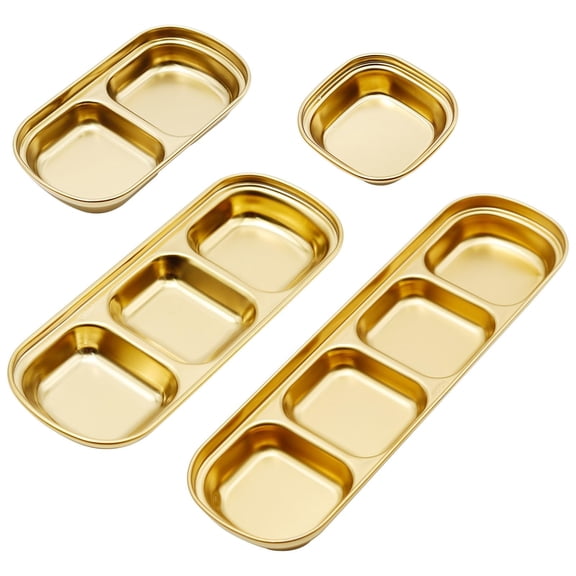 4 Pcs Stainless Steel Sauce Dish Divided Dipping Plates Condiment Tray 1-4 Compartment