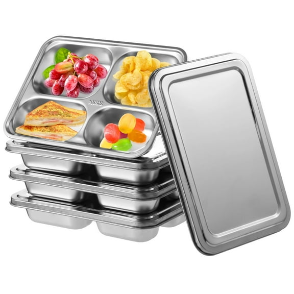 4 Pcs Stainless Steel Snack Containers, 4-Compartment Lunch Boxes with Steel Lids, Reusable 304 Stainless Steel Bento Boxes, Meal Prep Containers for Home, Picnic, Travel