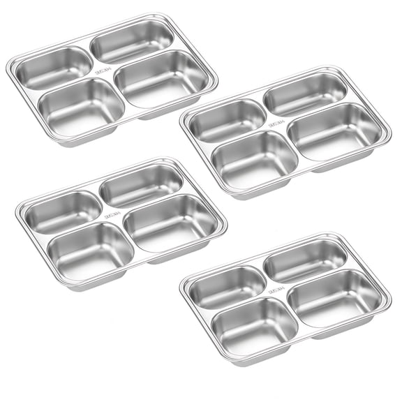 4-Pack Stainless Steel Bento Box, 4-Compartment Meal Prep Containers, 9.4x6.7 Inch Food Storage for Lunch, Snacks, Reusable, Dishwasher Safe