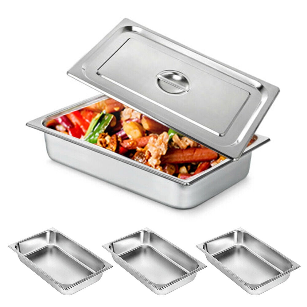 4 Pcs Stainless Steel Steam Table Pan with Lid, Full Size 4-Inch Deep ...