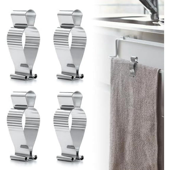 4 Pcs Stainless Steel Towel Clips,Hand Towel Clips for Kitchen or Bathroom, Towel Holder Clips for Towel Rack,Oven Handle, Dishwasher, Stove