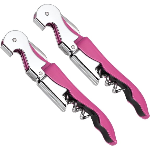 4 Pcs Stainless Steel Waiter Corkscrew, Professional Wine Key with Double Hinged Lever & Foil Cutter for Bartender, Server, Home, Burgundy