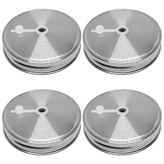 4 Pcs Stainless Steel Wide Mouth Mason Jar Lids with Straw Hole, 304 Stainless Steel Mason Jar Drinking Lids 3.4 in/86 mm, Leak-Proof Mason Canning Lids with Silicone Seal