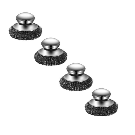 4 Pcs Stainless Steel Wool Scrubbers, Stainless Steel Dish Scouring Pads with Metal Handle, Kitchen Scrubbing Sponges Steel Wool Scrubber Pads Metal Scrubbers for Cleaning Dishes
