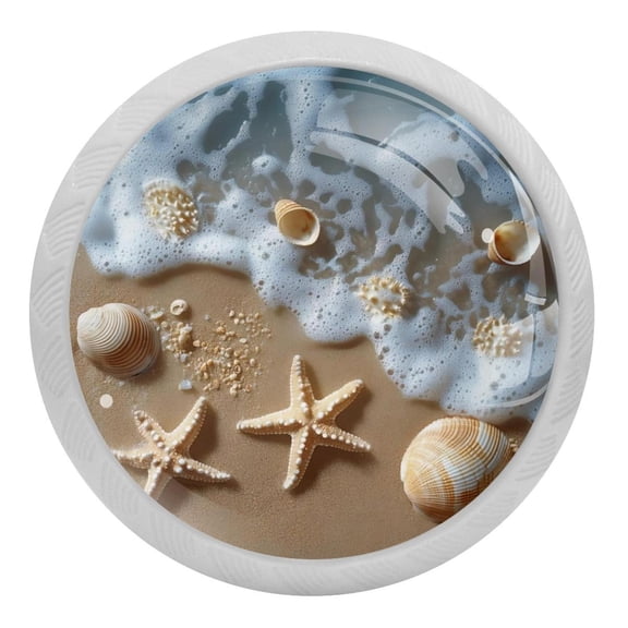 4 Pcs Starfish Shells on Beach Crystal Glass Drawer Knob Pull Handle Ergonomic 30mm Glow in The Dark Furniture Cabinet Handle for Kitchen Dresser Cupboard Wardrobe