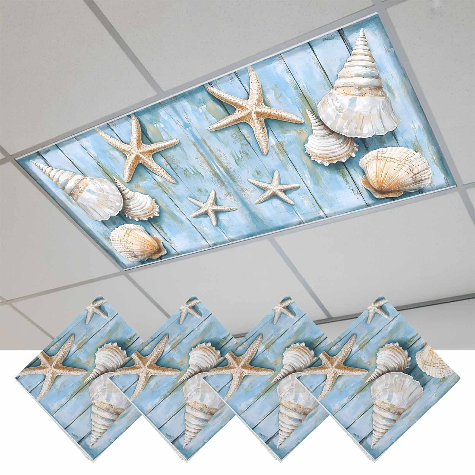 4 Pcs Starfish Starfish Shell Fluorescent Light Covers Marine Life Wood ...