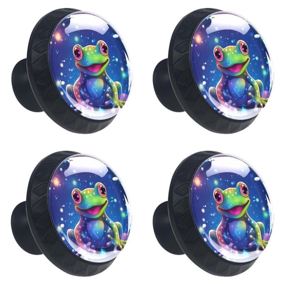 4 Pcs Starry Shine Frog Print Cabinet Knobs 30mm Round Crystal Glass Drawer Handles Pulls with Screws for Kitchen Cupboard Wardrobe Closet Dresser, Home&Office