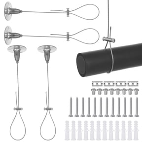 4 Pcs Steel Ceiling Mount Kit, Adjustable 59 In Wire Rope Holder With Round Base, Supports 22 Lbs For Closet, Shower Curtain, Wardrobe Pipe, DIY Light Fixture