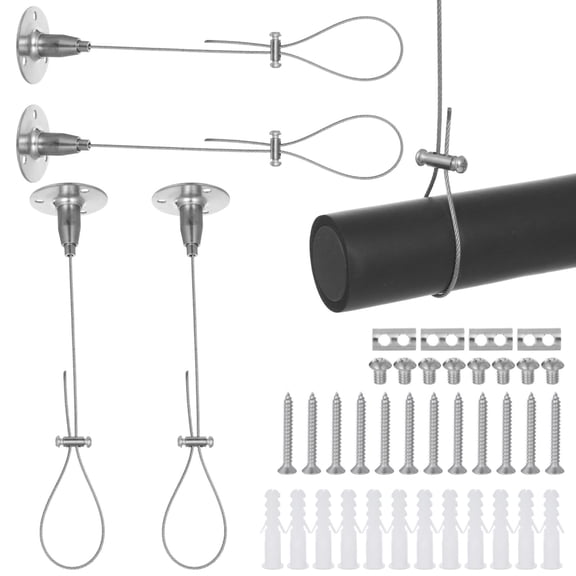 4 Pcs Steel Ceiling Mount Kit, Adjustable 59 In Wire Rope Holder With Round Base, Supports 22 Lbs For Closet, Shower Curtain, Wardrobe Pipe, DIY Light Fixture