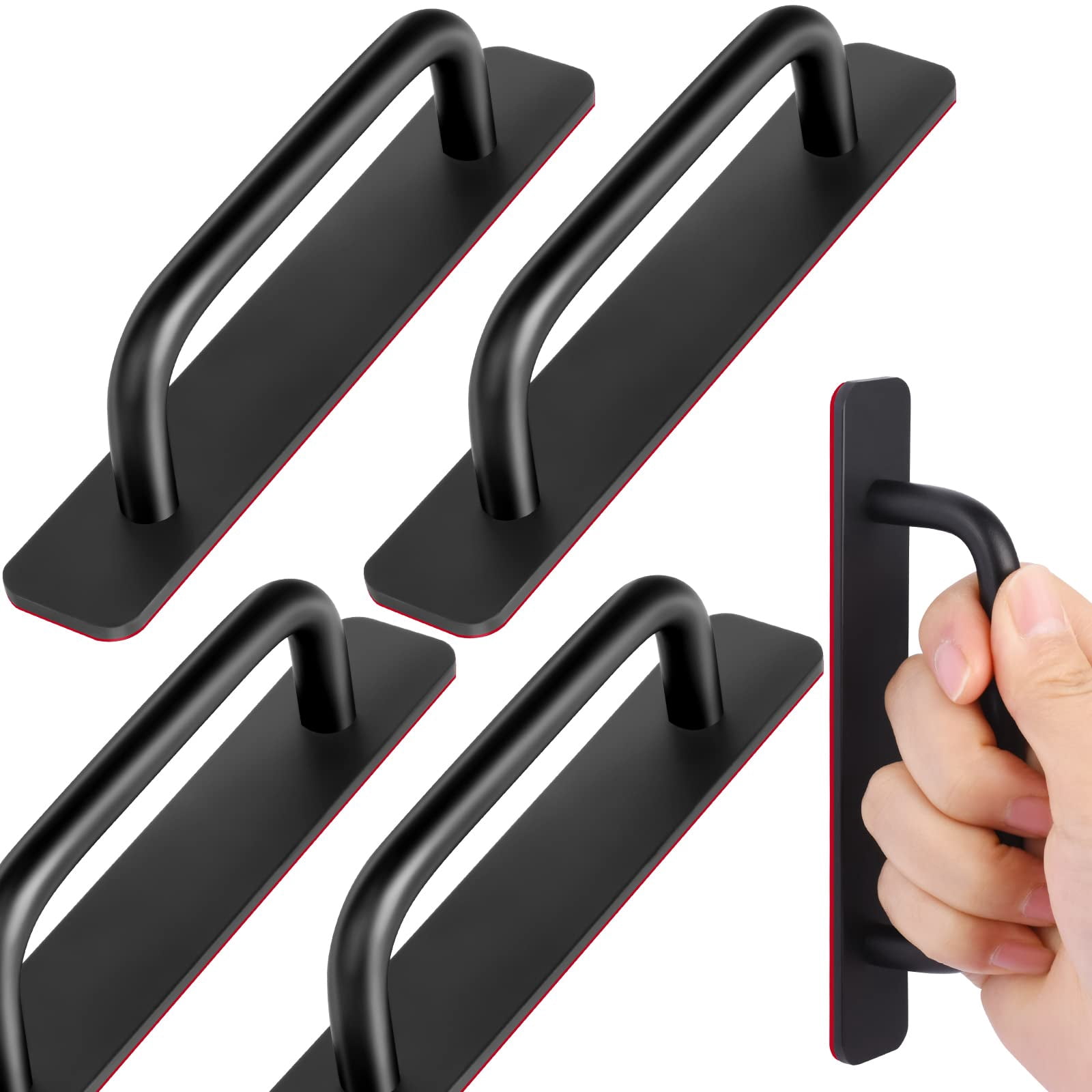 2-Pack Black Adhesive Cabinet Handles - Peel And Stick ABS Plastic Pulls For Drawers & Doors