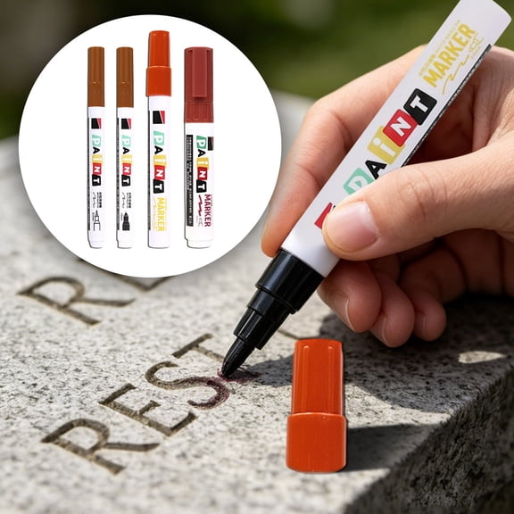 4 Pcs Stone Tablet Touch Up Paint Pen, Metal Marker for Restoration, Waterproof Heat Resistant Letter Refinishing Kit, Brown