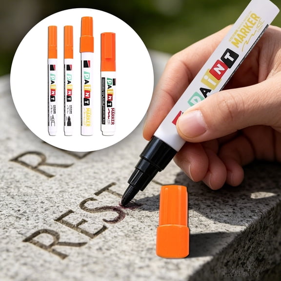 4 Pcs Stone Tablet Touch Up Paint Pen, Metal Marker for Restoration, Waterproof Heat Resistant Letter Refinishing Kit, Orange