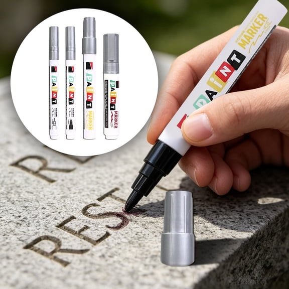 4 Pcs Stone Tablet Touch Up Paint Pen, Metal Marker for Restoration, Waterproof Heat Resistant Letter Refinishing Kit, Silver