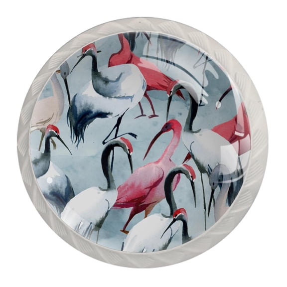 4 Pcs Storks Animal Knobs for Kitchen Cabinet Cupboard Dresser Bookcase Drawer Pulls Handles Round Home Decor