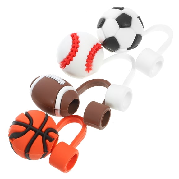 4 Pcs Straw Cap Birthday Party Decor Covers for Reusable Straws Baseball Pvc