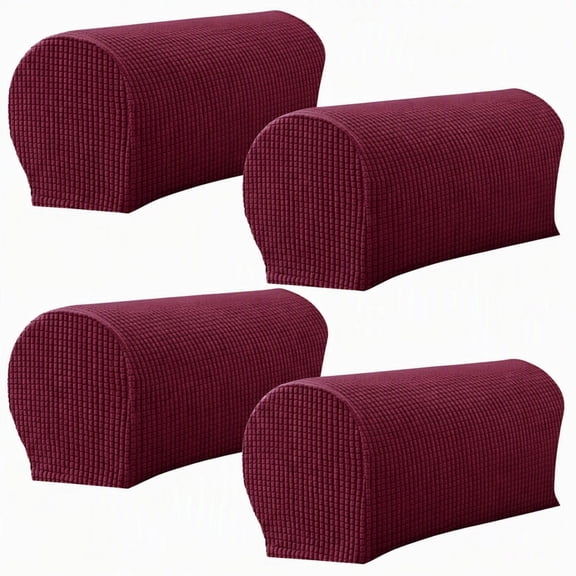 4 Pcs Stretch Polyester Armrest Slipcovers, Plush Sofa Chair Recliner Armrest Covers, Red Furniture Protector