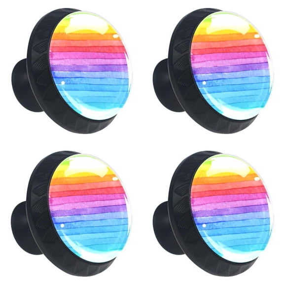4 Pcs Stripe Rainbow Knobs for Kitchen Cabinet Cupboard Dresser Bookcase Drawer Pulls Handles Round Home Decor