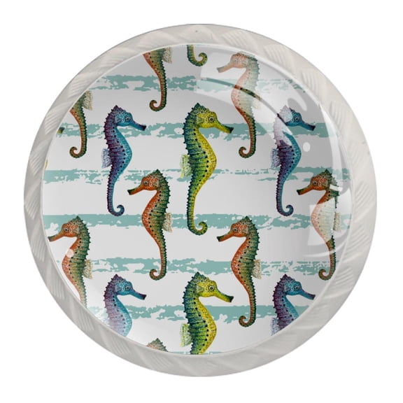4 Pcs Striped Seahorse Knobs for Kitchen Cabinet Cupboard Dresser Bookcase Drawer Pulls Handles Round Home Decor