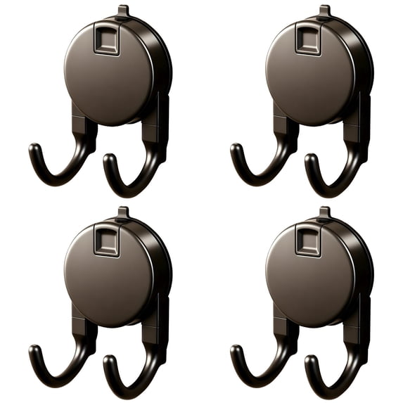 4 Pcs Strong Suction Cup Hooks for Shower, Bathroom, Kitchen, Heavy Duty Hangers for Door Wreaths, Robe, loofah, Towel, Utensils, Removable Wall Hooks for Tile, Glass, Mirror (Black)