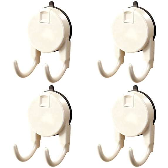 4 Pcs Strong Suction Cup Hooks for Shower, Bathroom, Kitchen, Heavy Duty Hangers for Door Wreaths, Robe, loofah, Towel, Utensils, Removable Wall Hooks for Tile, Glass, Mirror (Beige)