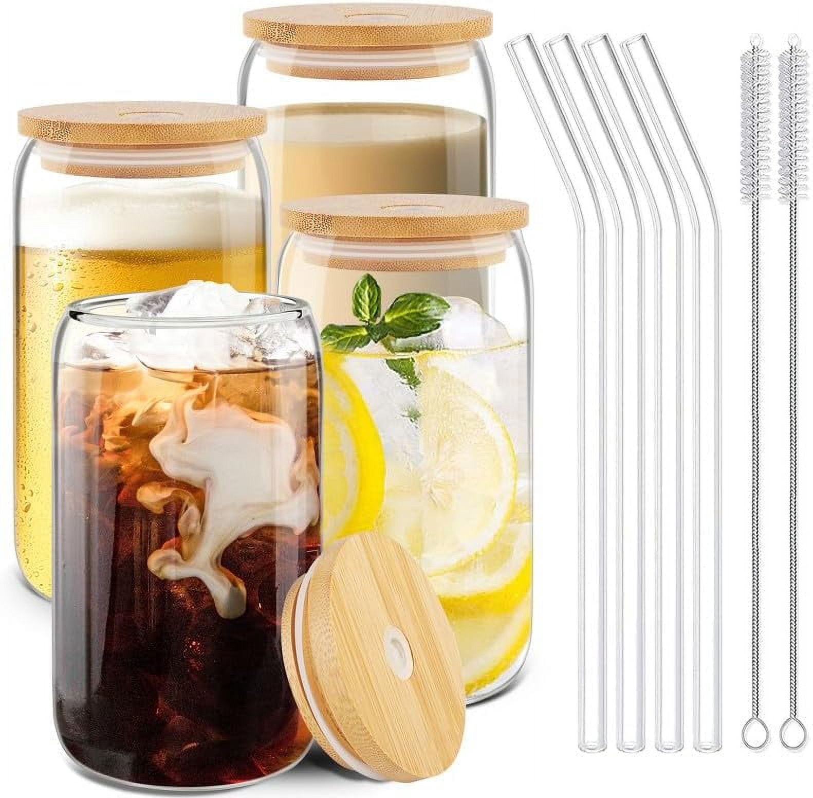 4 Pcs Sublimation Clear Glass Cups with Lids and Straws 16oz Iced